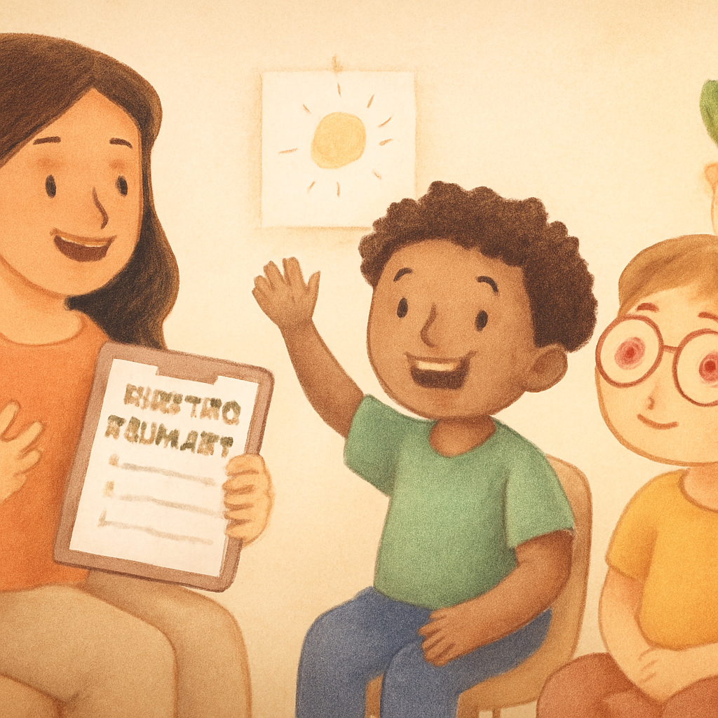 A behaviour consultant observing a child during a classroom activity to gather insights for intervention.