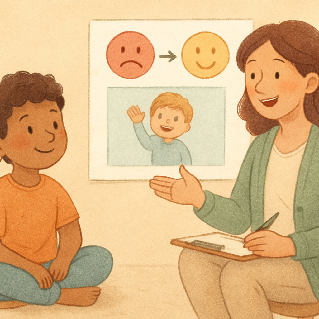 Therapist working with a client to change behaviours in a therapy session.