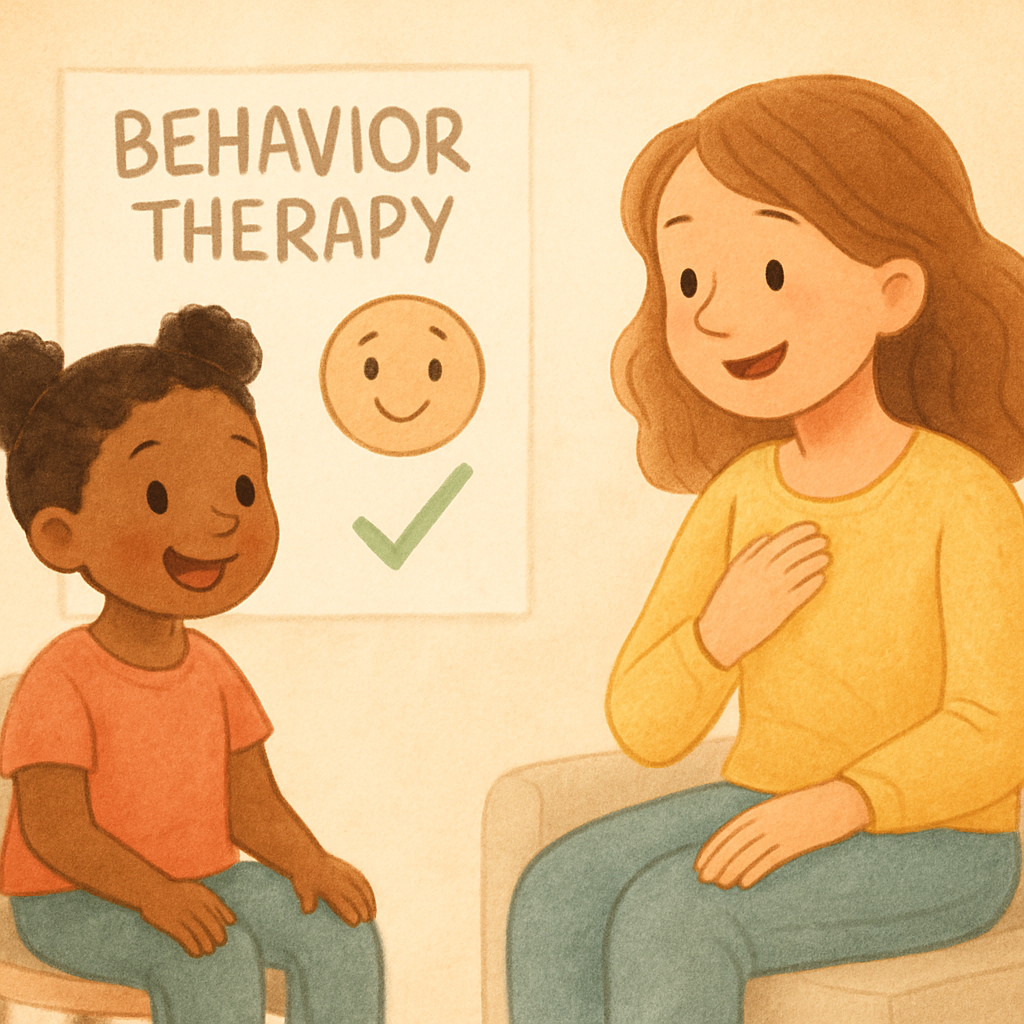A caregiver observing a behaviour therapy session to learn support strategies.