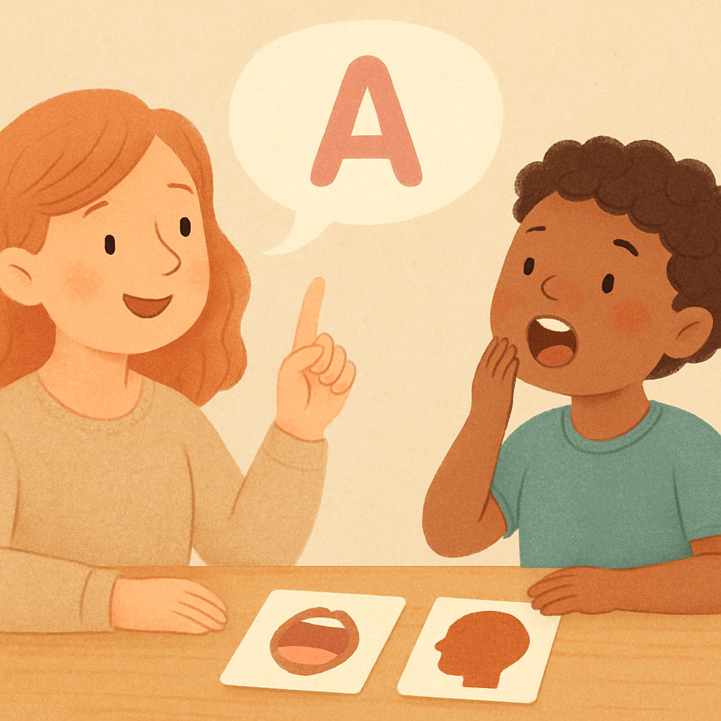 A speech therapist guiding a client through mouth and tongue exercises during dysarthria therapy.