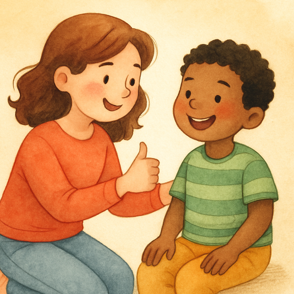 Support worker using positive behaviour strategies during a structured activity