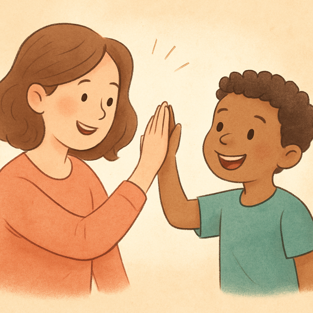 A supportive interaction between a caregiver and an individual using positive behaviour techniques.