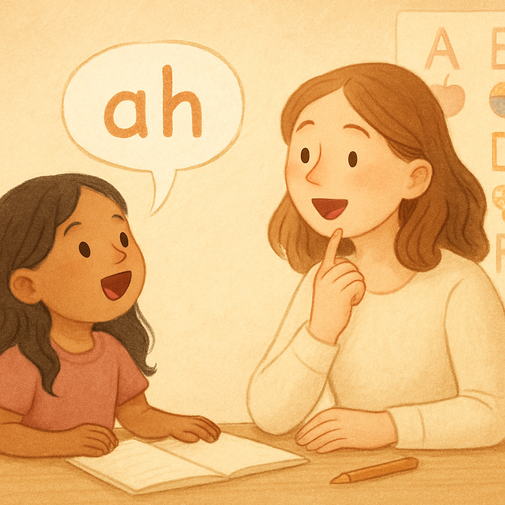 Speech pathologist working with a client on articulation exercises.