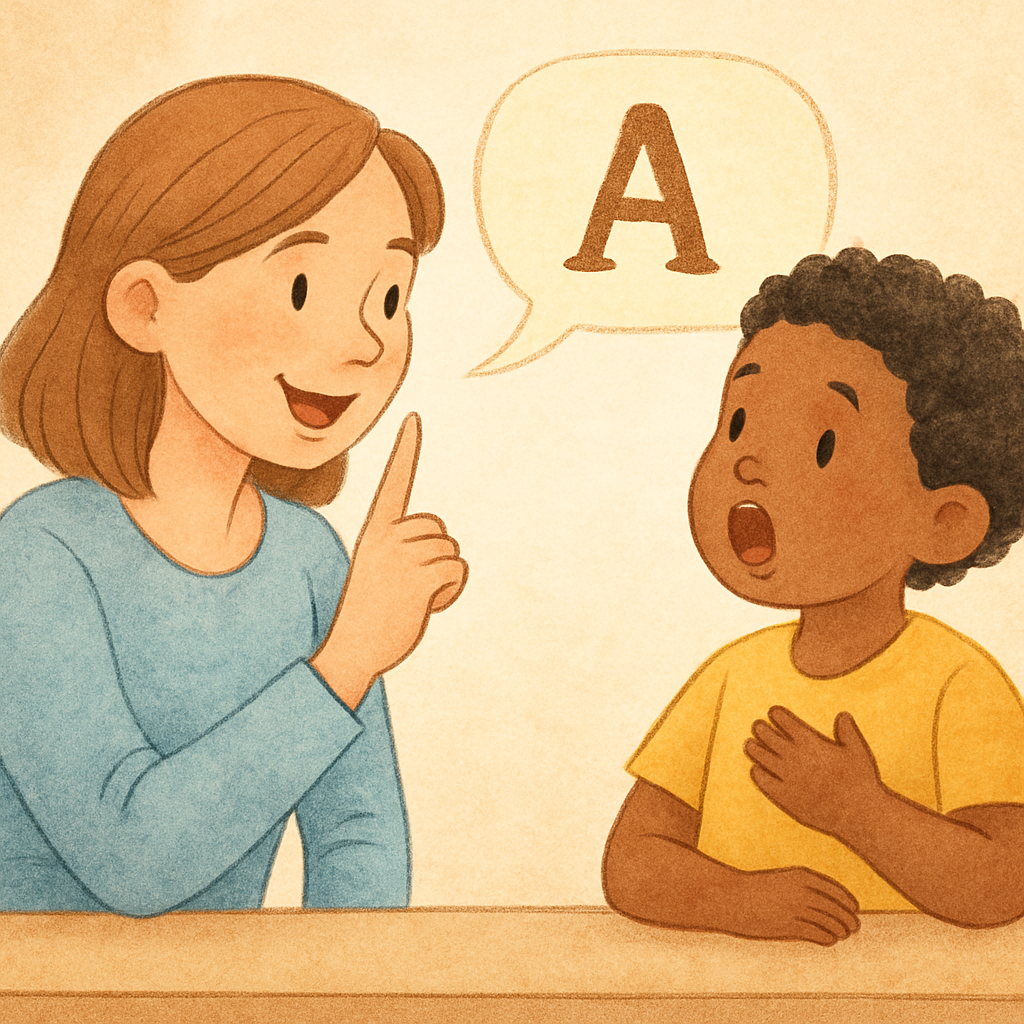 Therapist demonstrating breathing and voice control exercises during a session.