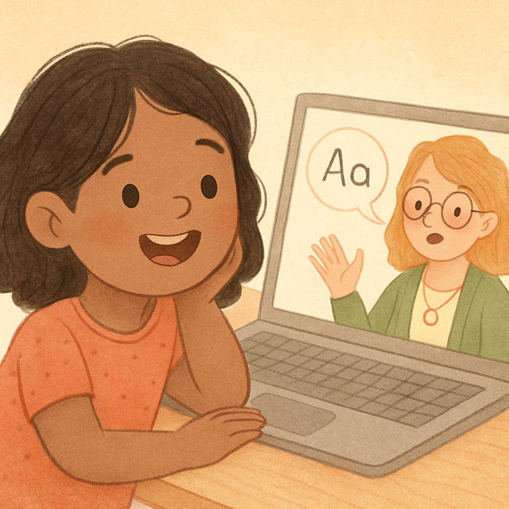 Speech therapist using visual aids to teach language skills.