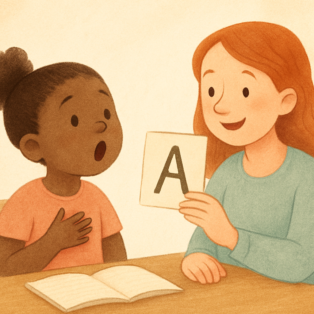 Speech therapist working one-on-one with a child during a therapy session.