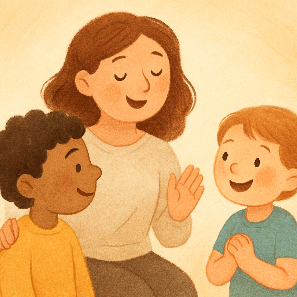 Children participating in a social skills therapy group with a therapist’s guidance.