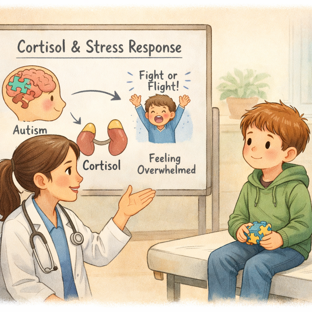 Doctor explaining cortisol and stress response in children with autism.