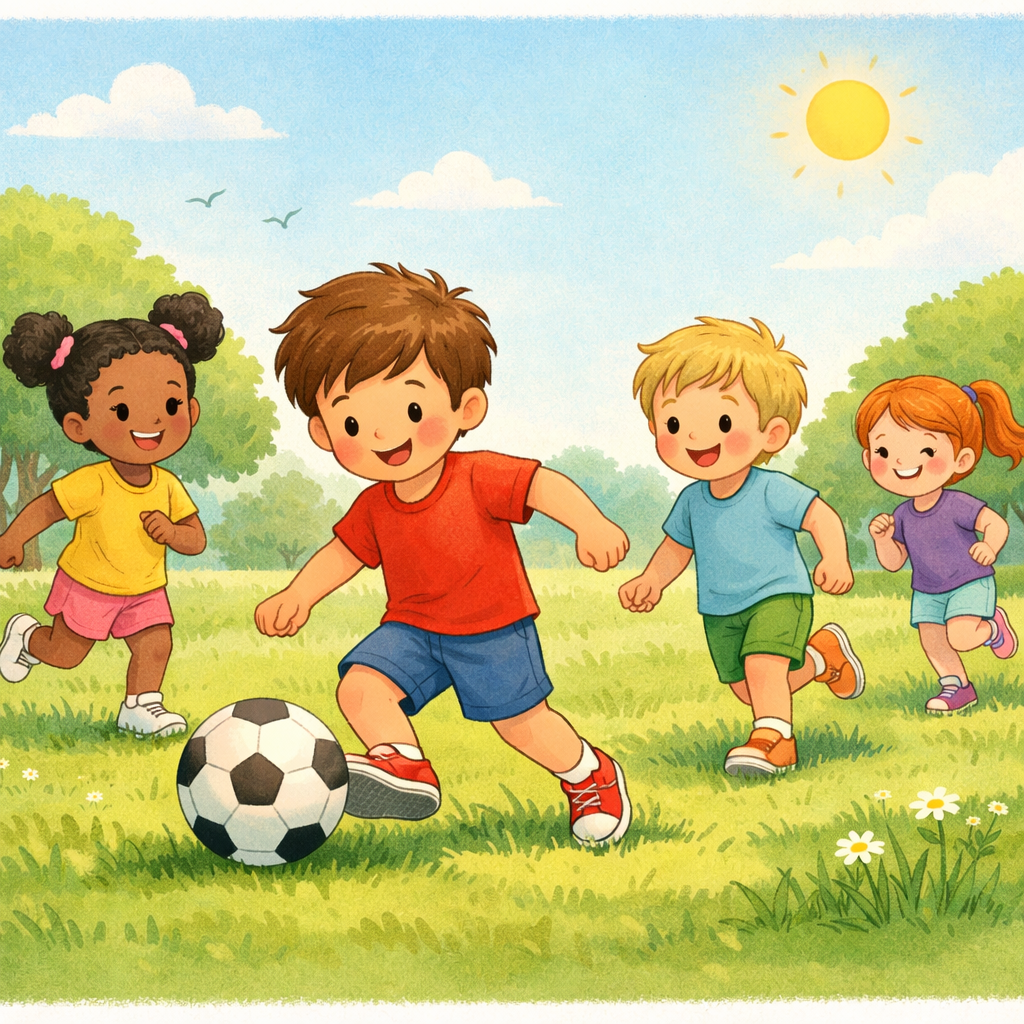 Kids playing outside – Children running and playing in a backyard to encourage outdoor activity instead of screen use.
