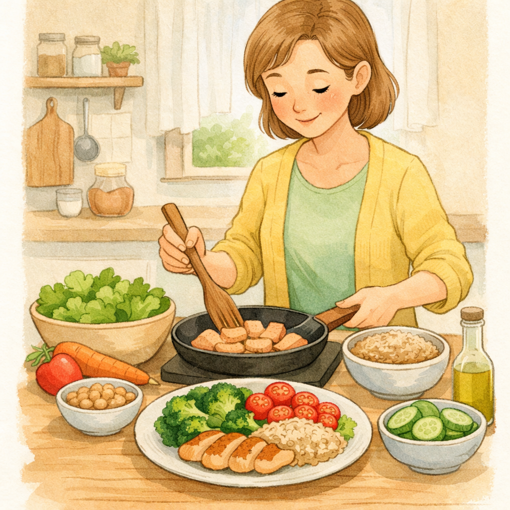 Parent preparing a balanced meal tailored to a child’s dietary needs.