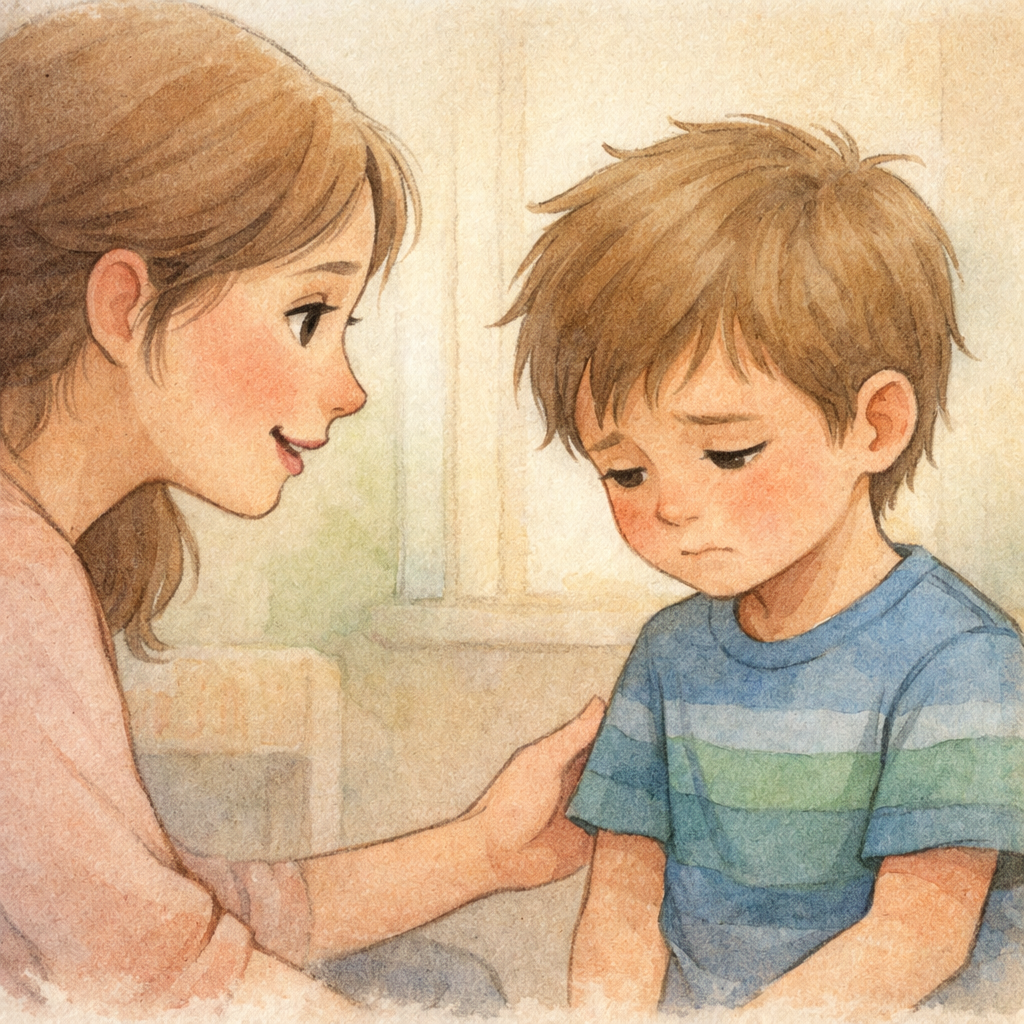 A toddler avoiding eye contact while a parent tries to engage them in play, illustrating early social communication differences.