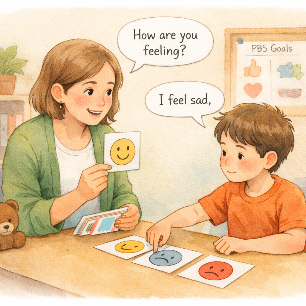 Participant engaging in structured activities designed to encourage positive behaviours under NDIS support.