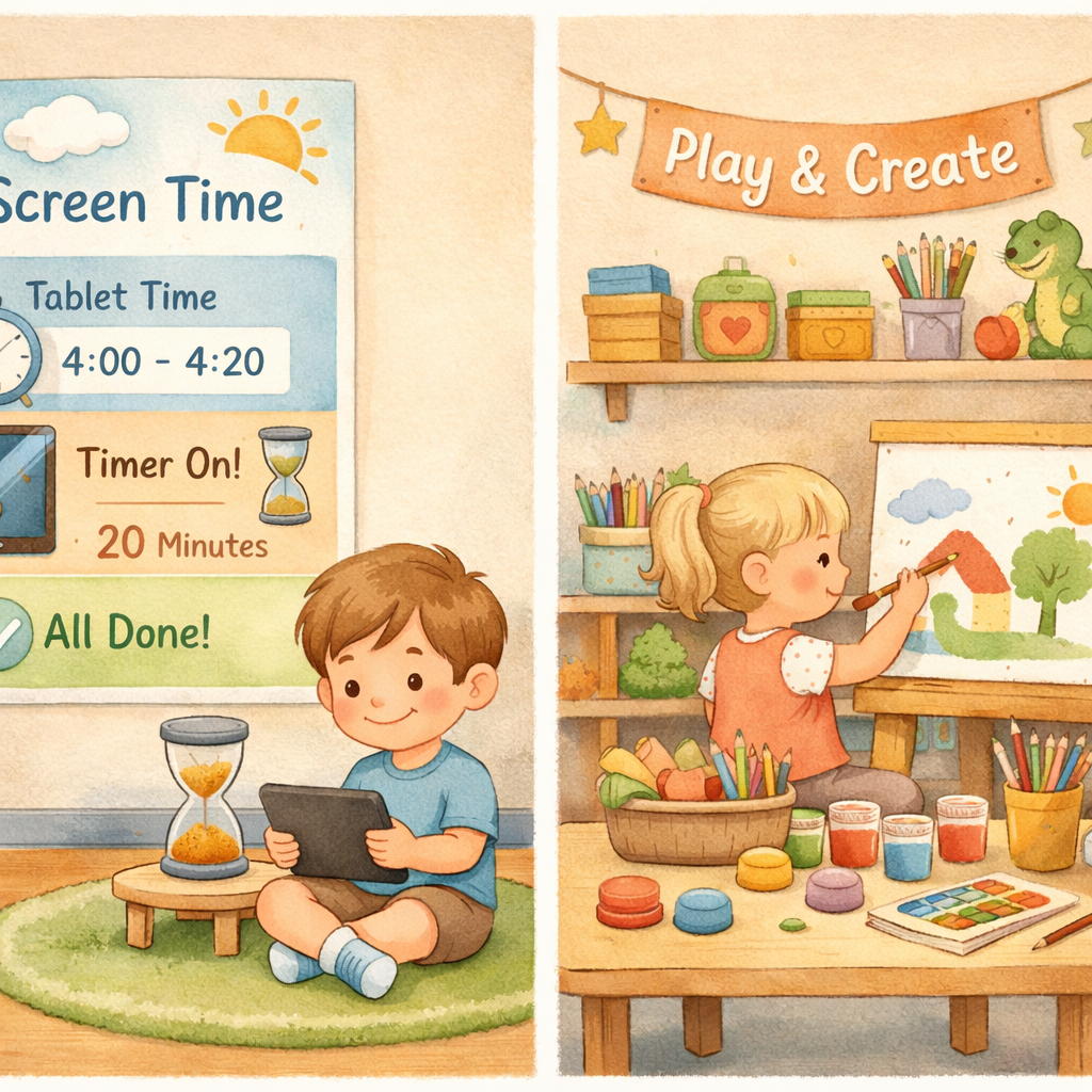 A calm therapy room where a child participates in interactive play designed to reduce screen addiction