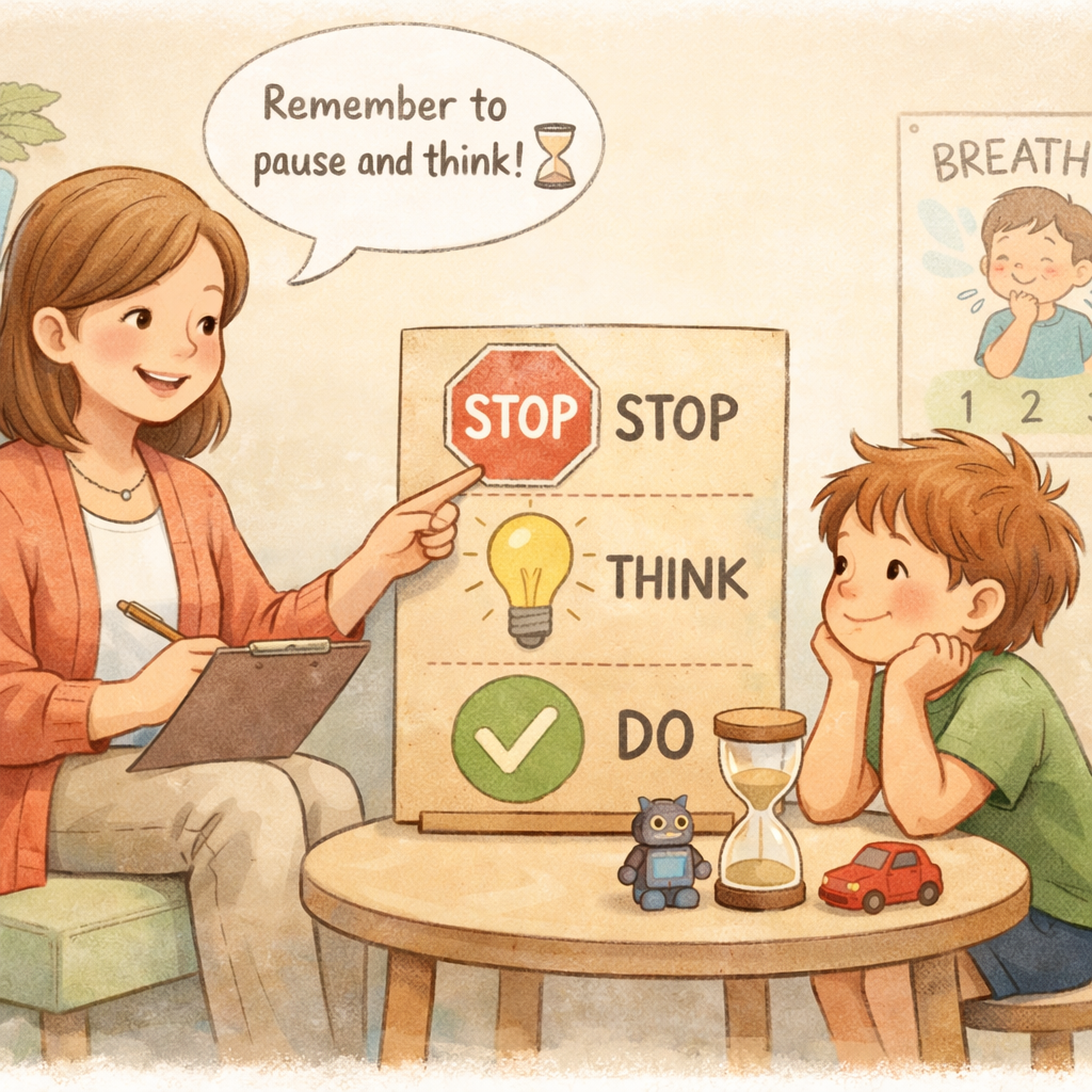 Therapist Guiding Child Through Impulse Control Exercise