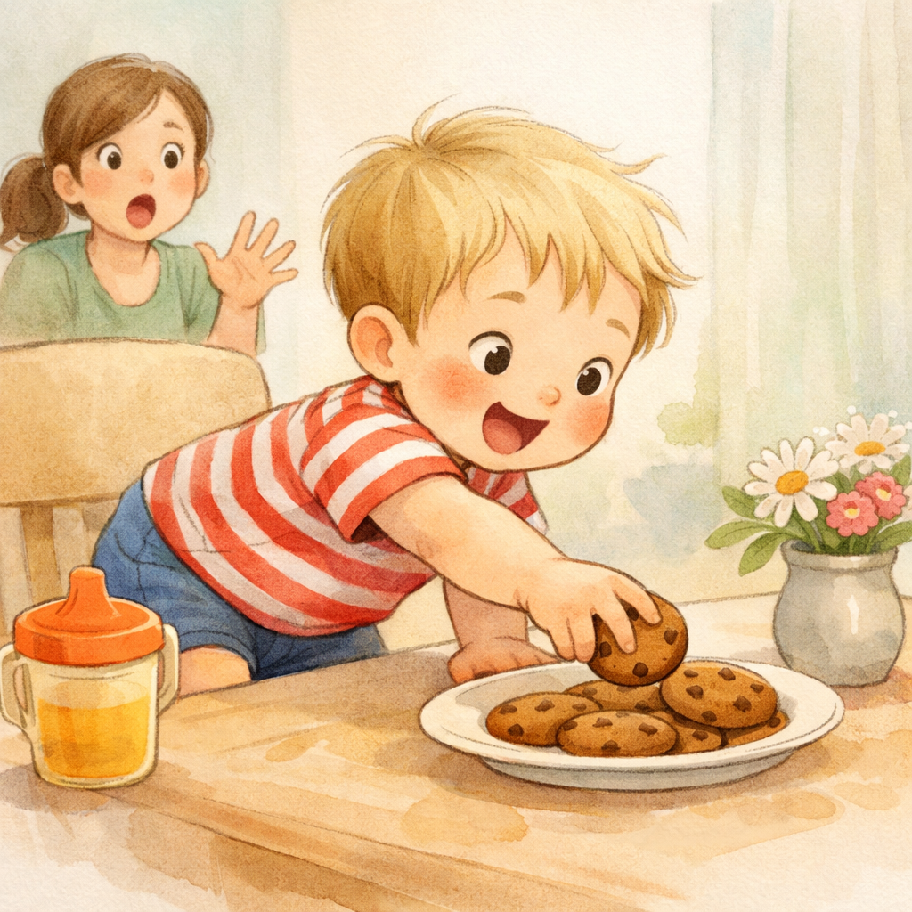 Toddler acting impulsively by grabbing objects without waiting.