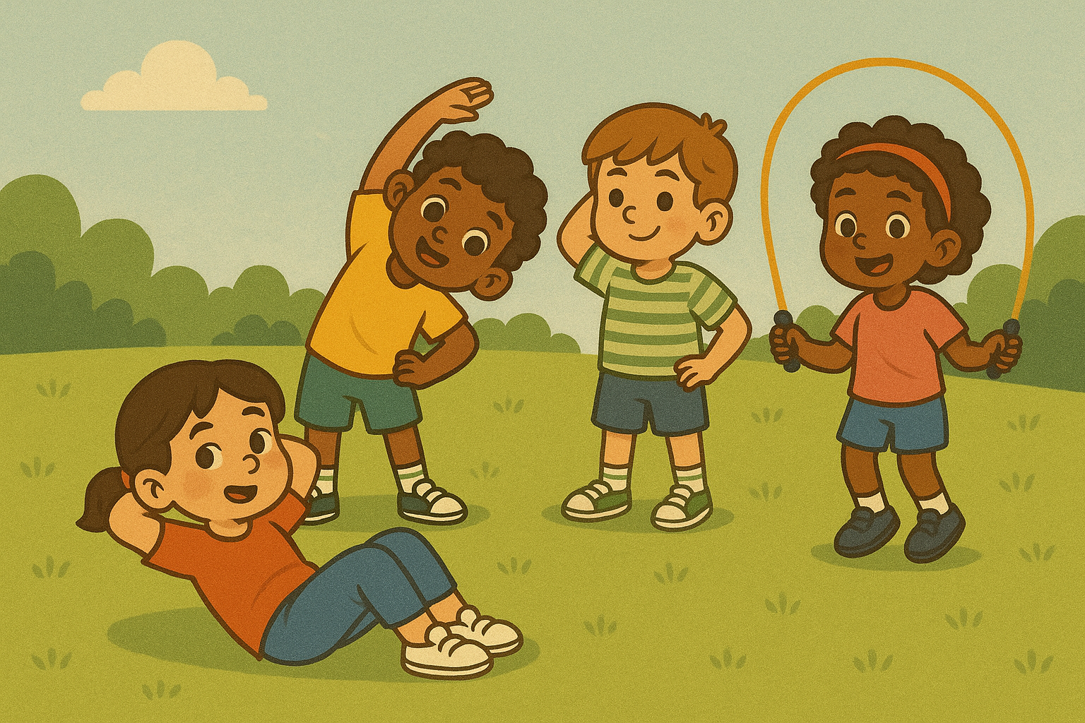 A group of kids performing exercises in a exercise physiology session