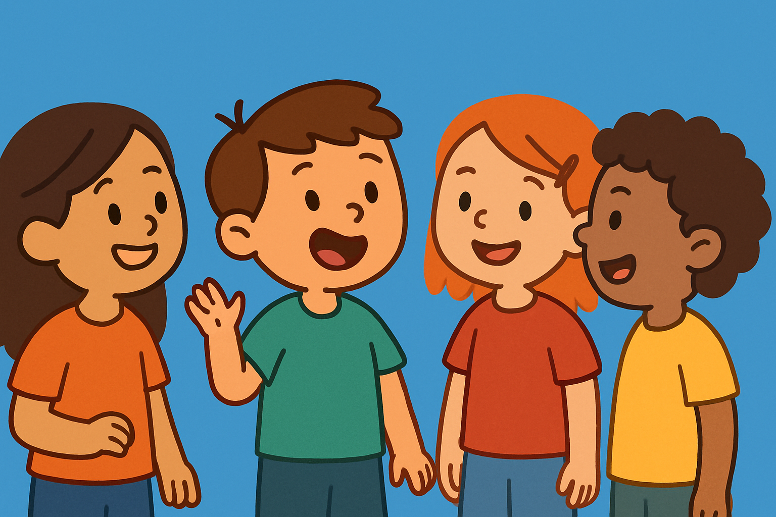 A child chatting with friends, building speech and social skills